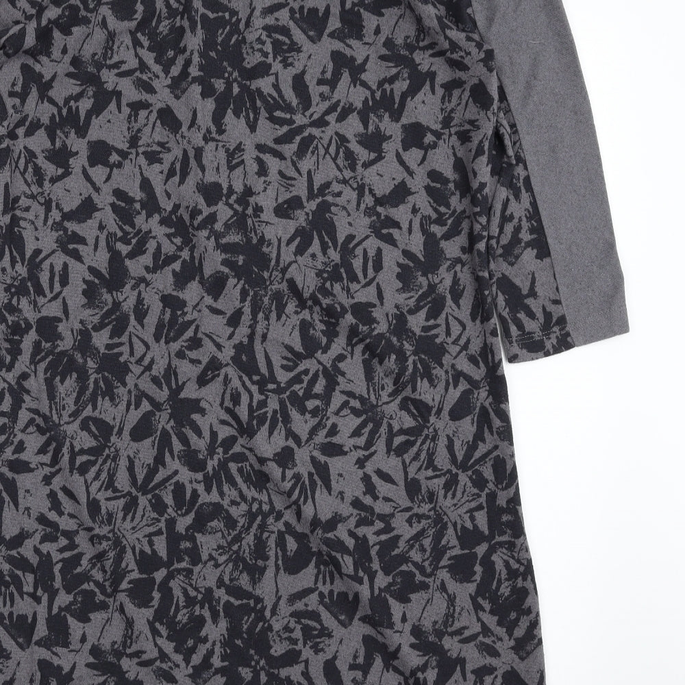 VIZ. A. VIZ Womens Grey Floral Polyester A-Line Size S Boat Neck Pullover