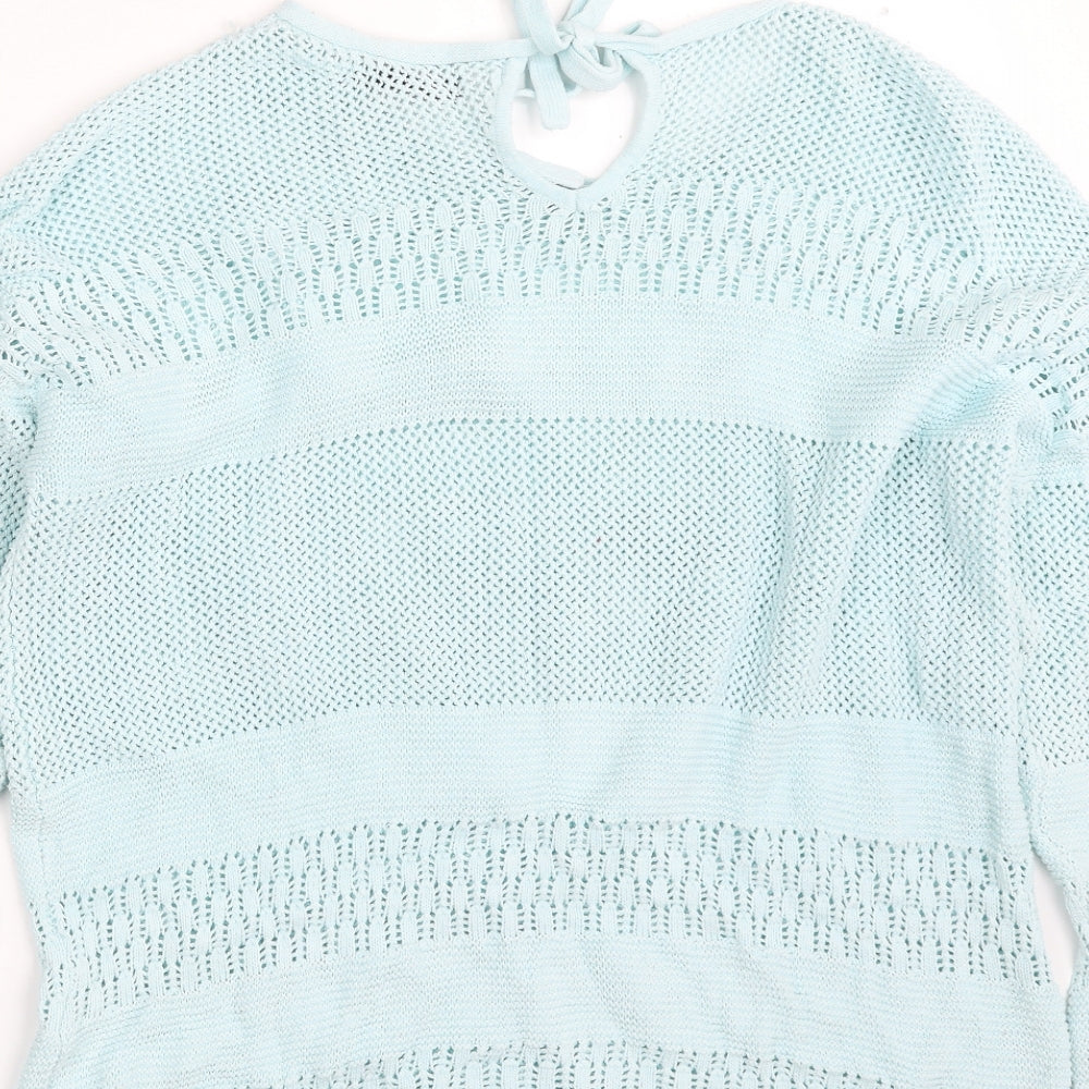 Dunnes Stores Womens Blue Boat Neck Cotton Pullover Jumper Size L - Tie