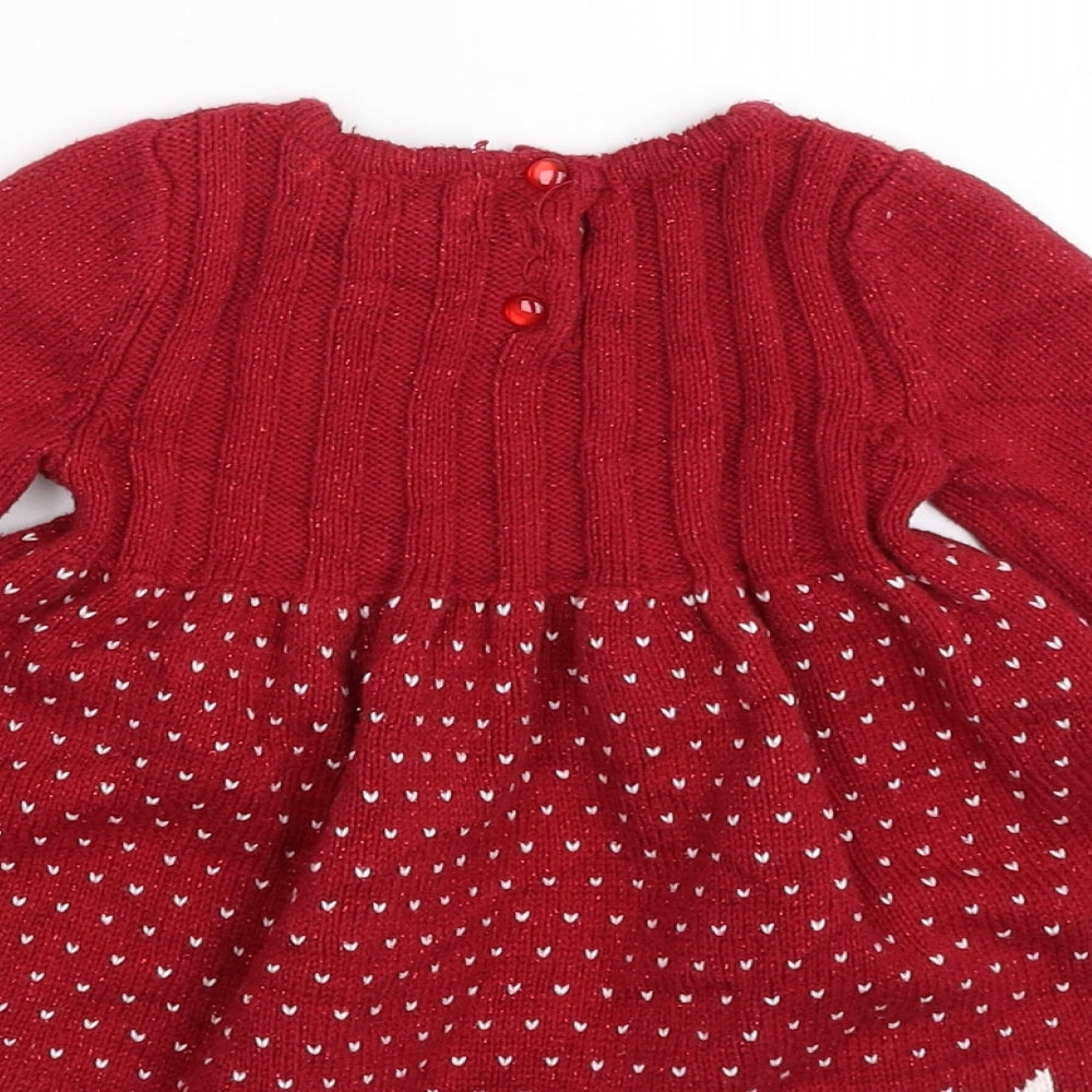 Jingles & Joy Girls Red Geometric Acrylic Pullover Jumper Size 3-6 Months Button