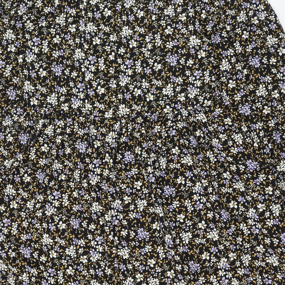 Primark Womens Black Floral Polyester Trapeze & Swing Size 8 Round Neck Button - Smock