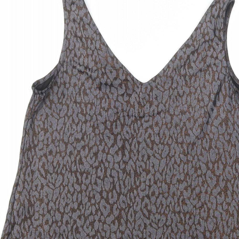 Wallis Womens Grey Animal Print Polyester Basic Tank Size 12 V-Neck
