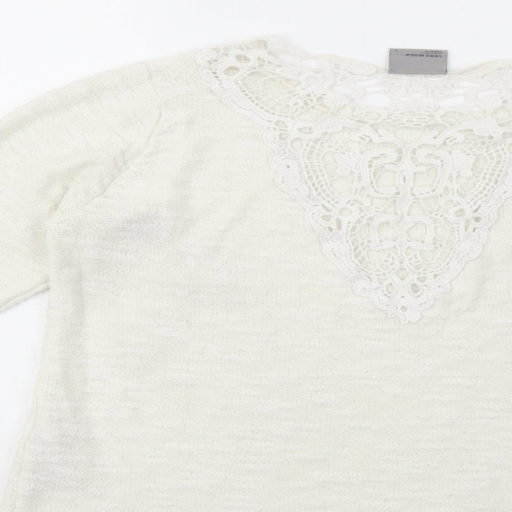 VERO MODA Womens White Boat Neck Cotton Pullover Jumper Size L