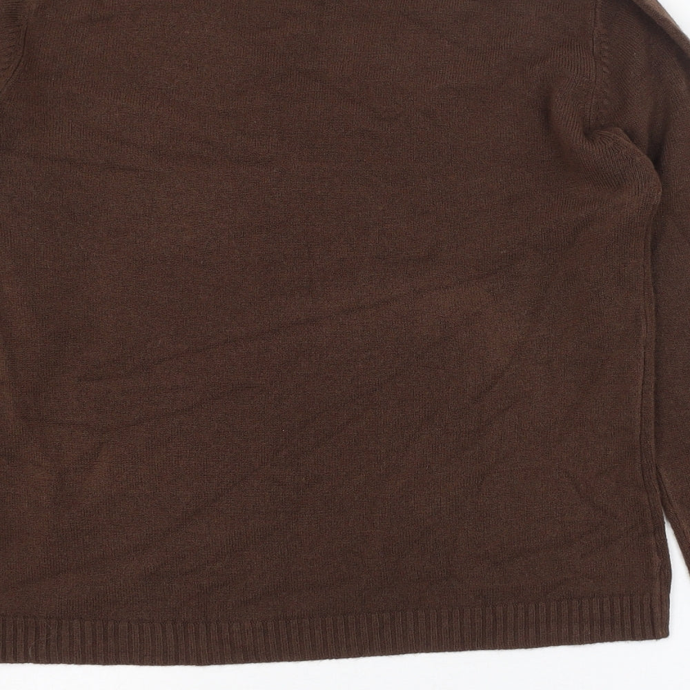 Debbie Morgan Womens Brown V-Neck Acrylic Pullover Jumper Size S