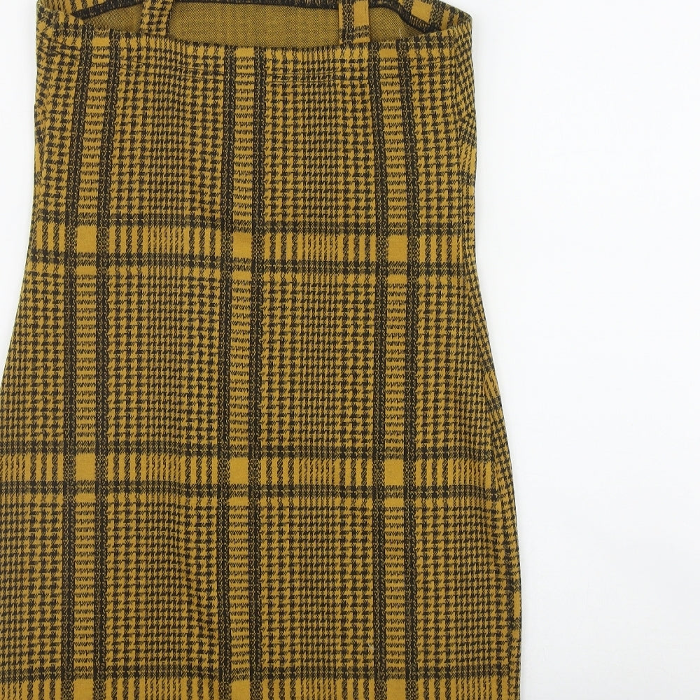 Primark Womens Yellow Plaid Polyester Shift Size 8 Square Neck Pullover