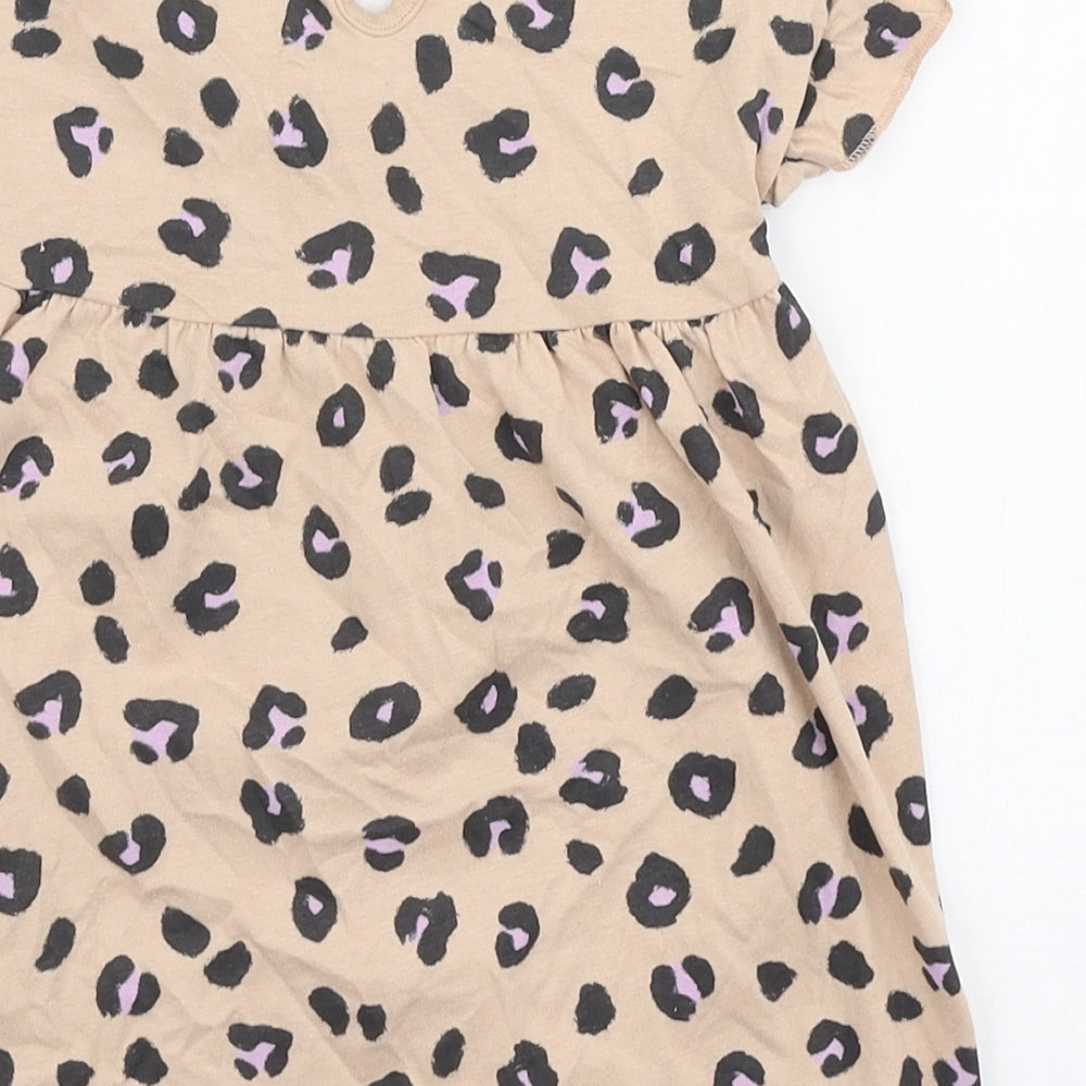 George Girls Beige Animal Print 100% Cotton Skater Dress Size 9-12 Months Round Neck Pullover
