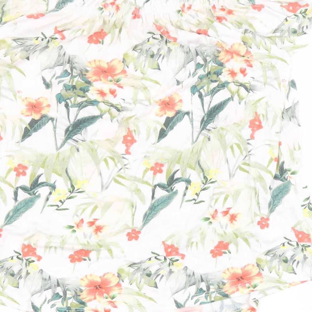 Peacocks Womens White Floral Viscose Basic T-Shirt Size 8 Off the Shoulder