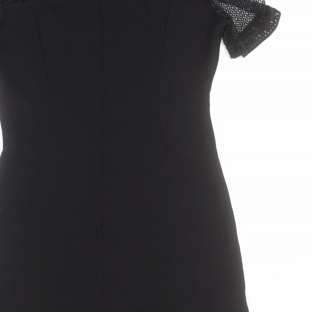 Just Addict Womens Black Polyester A-Line Size M Round Neck Zip
