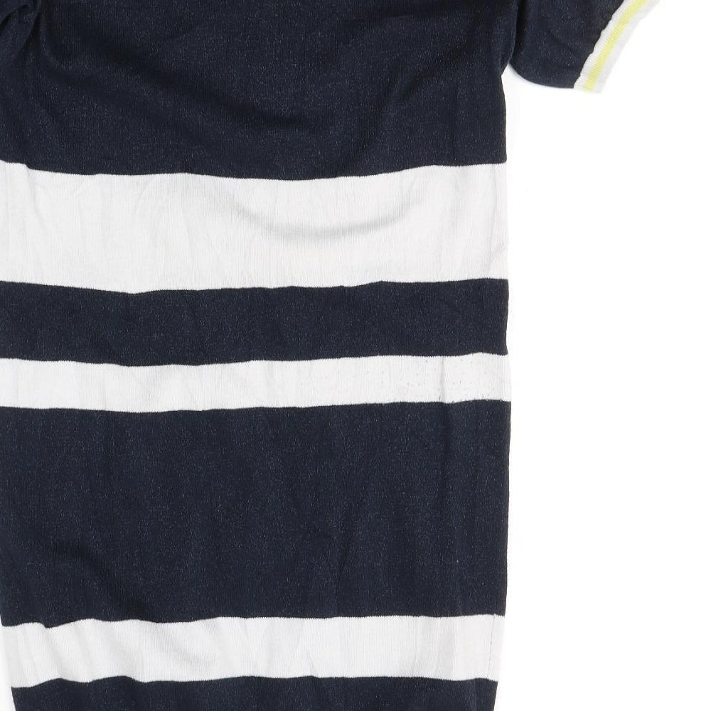 NEXT Womens Blue Striped Cotton Jumper Dress Size 10 V-Neck Pullover