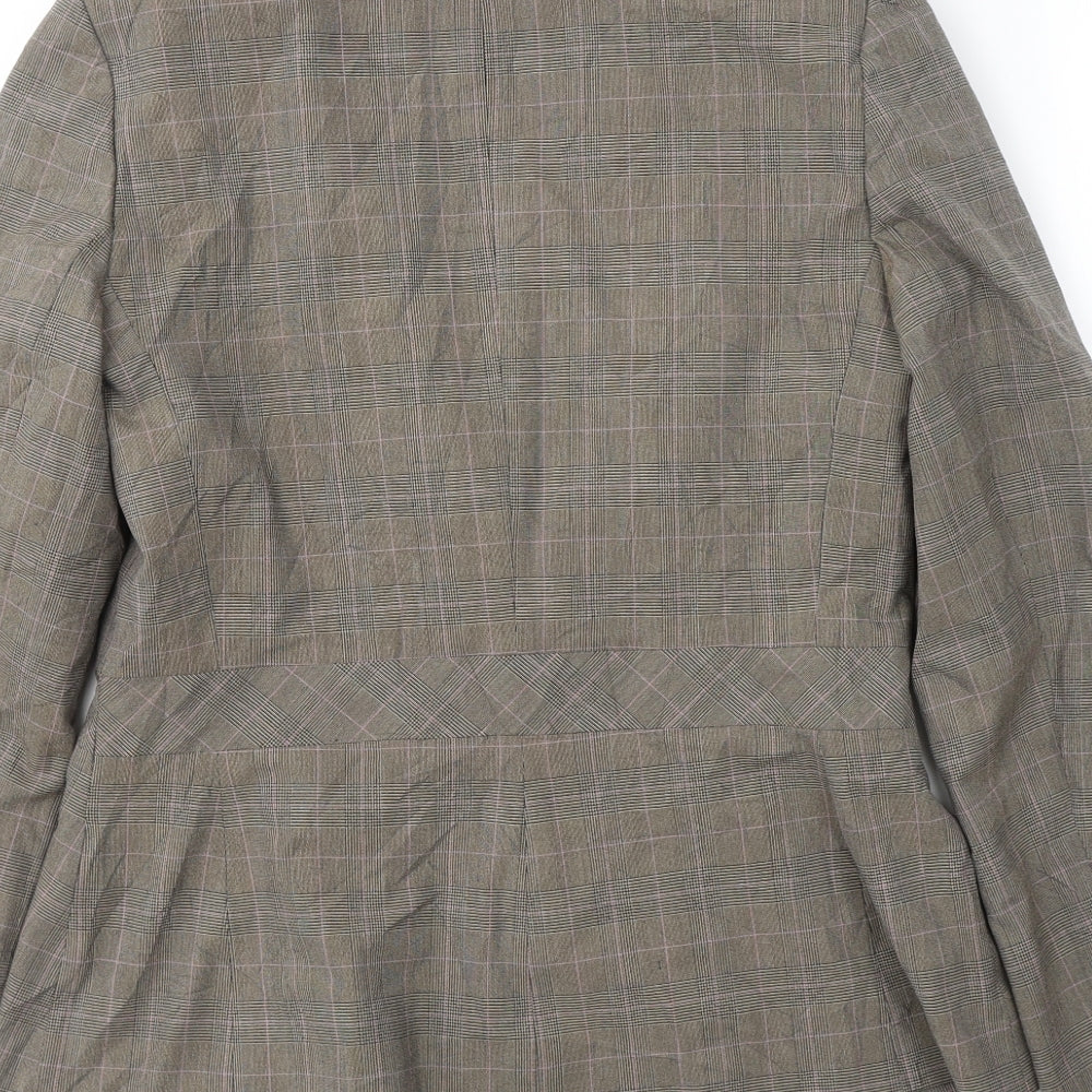 AMARANTO Womens Brown Plaid Polyester Jacket Blazer Size 12