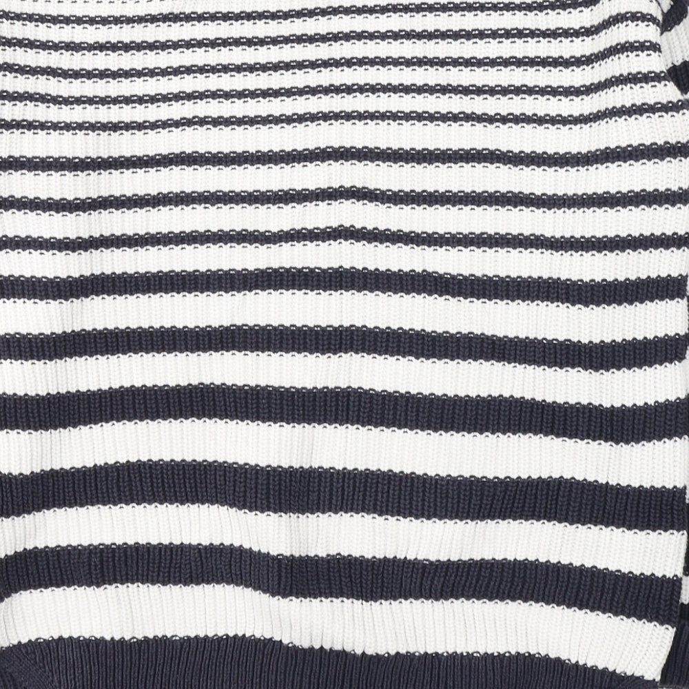 Marks & Spencer Womens White Boat Neck Striped Cotton Pullover Jumper Size M