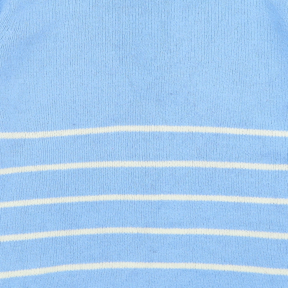 Berkertex Womens Blue High Neck Striped Acrylic Pullover Jumper Size 14