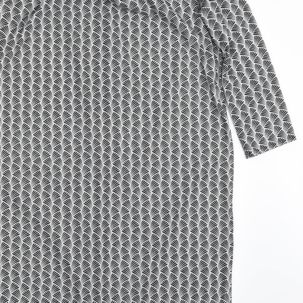 H&M Womens Black Geometric Polyester Shirt Dress Size S V-Neck Button