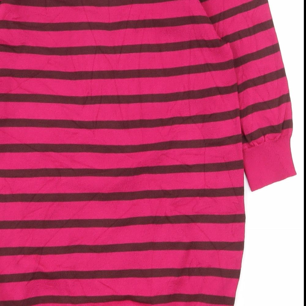 NEXT Womens Pink Round Neck Striped Viscose Pullover Jumper Size 8