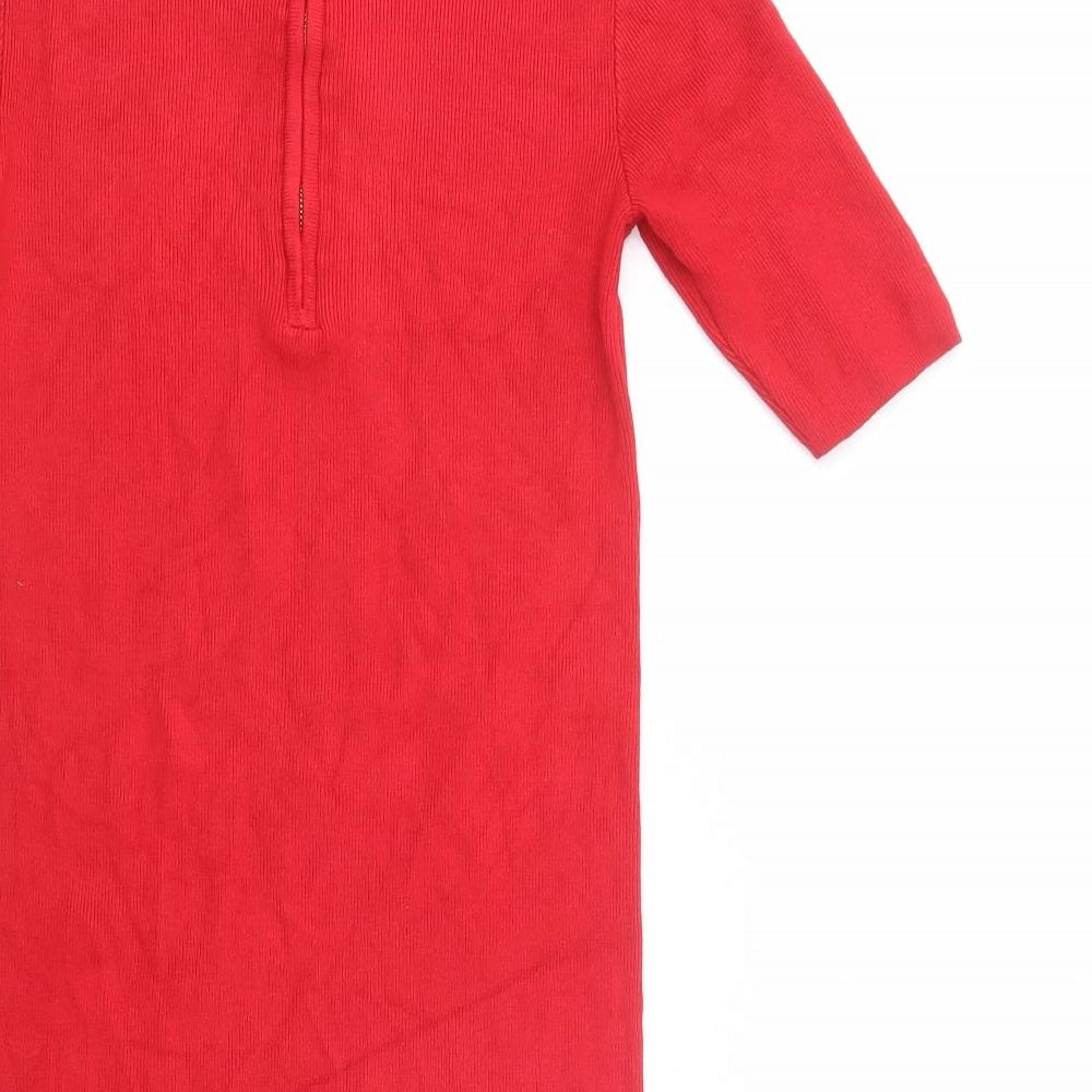 Dorothy Perkins Womens Red Viscose Jumper Dress Size 8 Crew Neck Zip