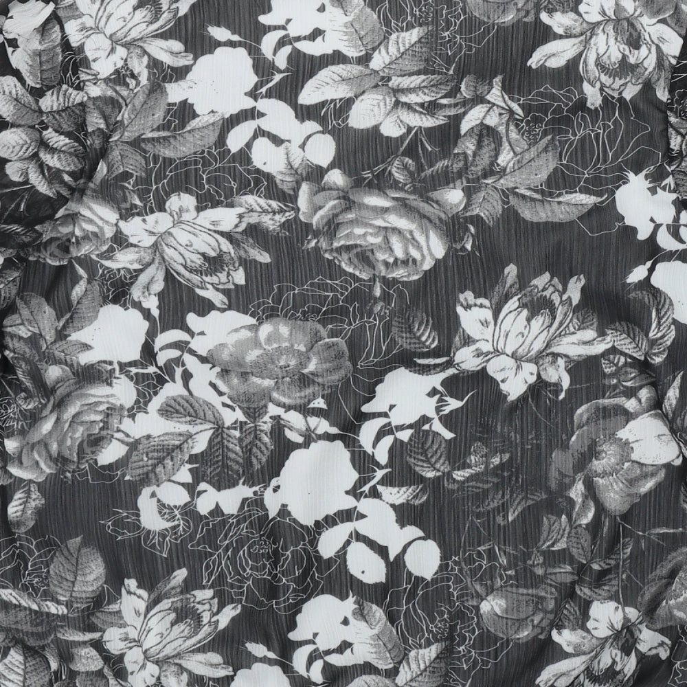 BM Womens Black Floral Polyester Basic Blouse Size 10 Round Neck