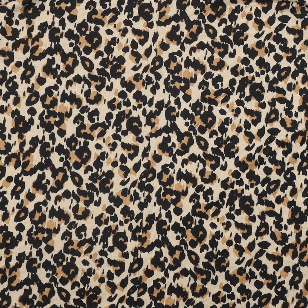 New Look Womens Brown Round Neck Animal Print Polyester Pullover Jumper Size S