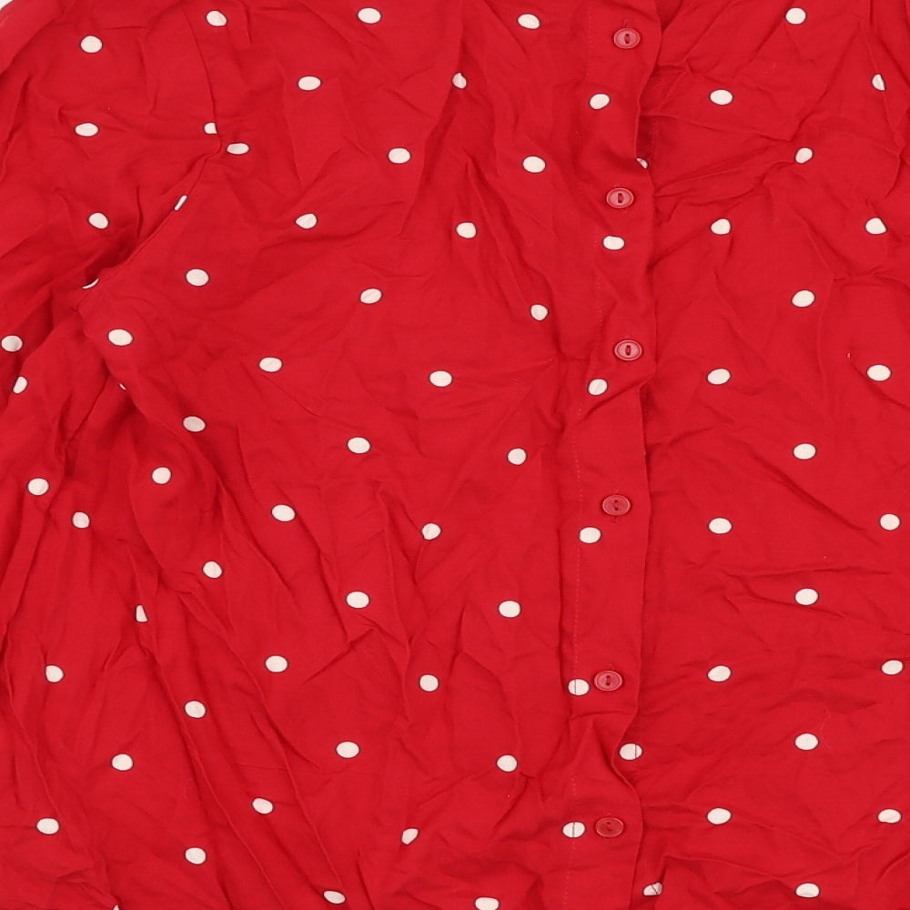 L.O.G.G Womens Red Polka Dot Viscose Basic Blouse Size 6 Round Neck