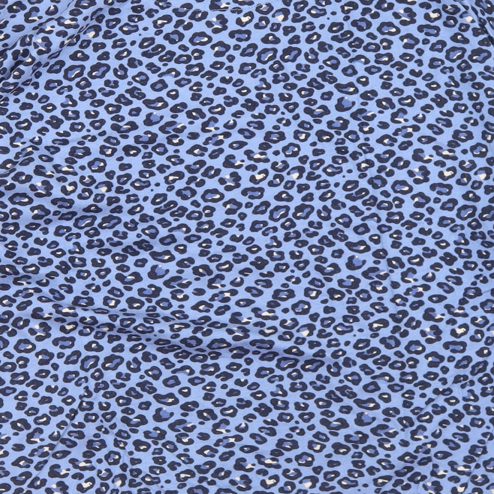 Principles Womens Blue Animal Print Cotton Basic T-Shirt Size 10 Round Neck - Tie Front