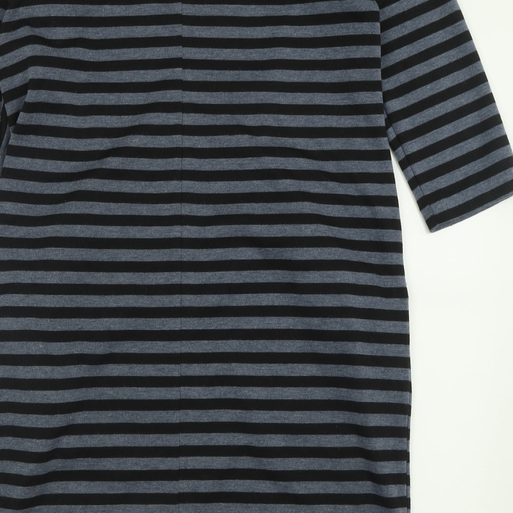 pomodoro Womens Grey Striped Polyester A-Line Size 14 Crew Neck Button