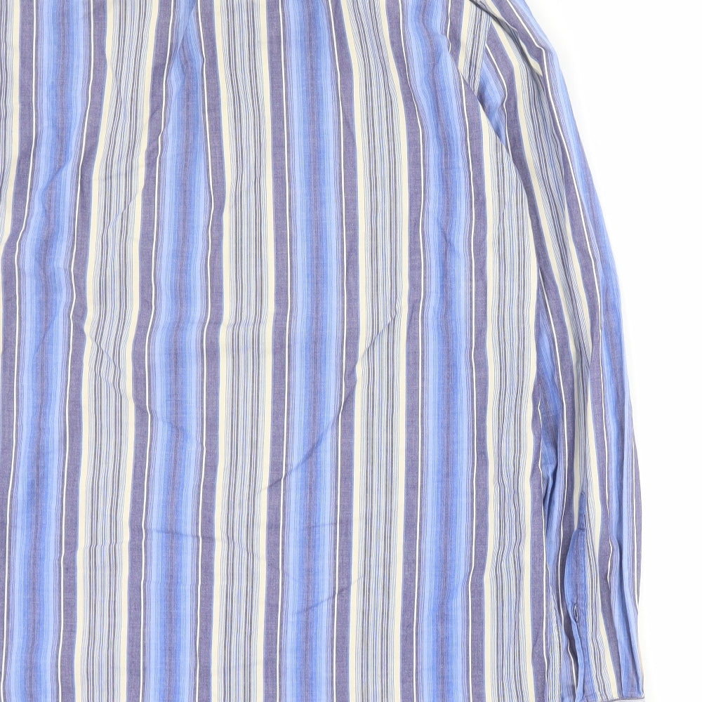 2 Die 4 Mens Blue Striped Cotton Button-Up Size L Collared Button
