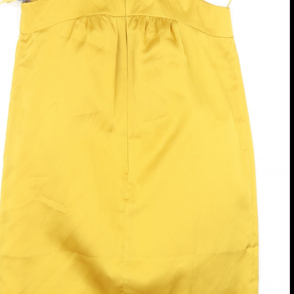 Lipsy Womens Yellow Polyester A-Line Size 12 Round Neck