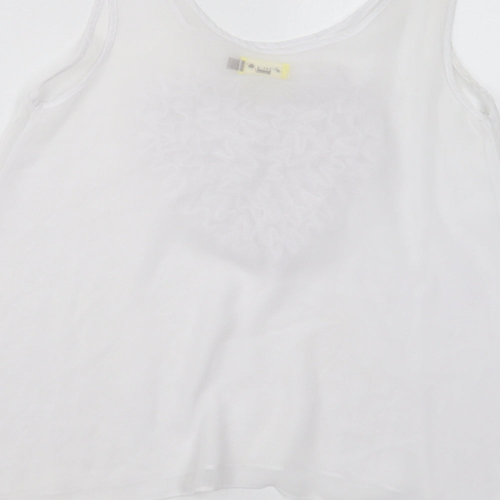 Max C Womens White Polyester Basic Tank Size 8 Scoop Neck - Heart