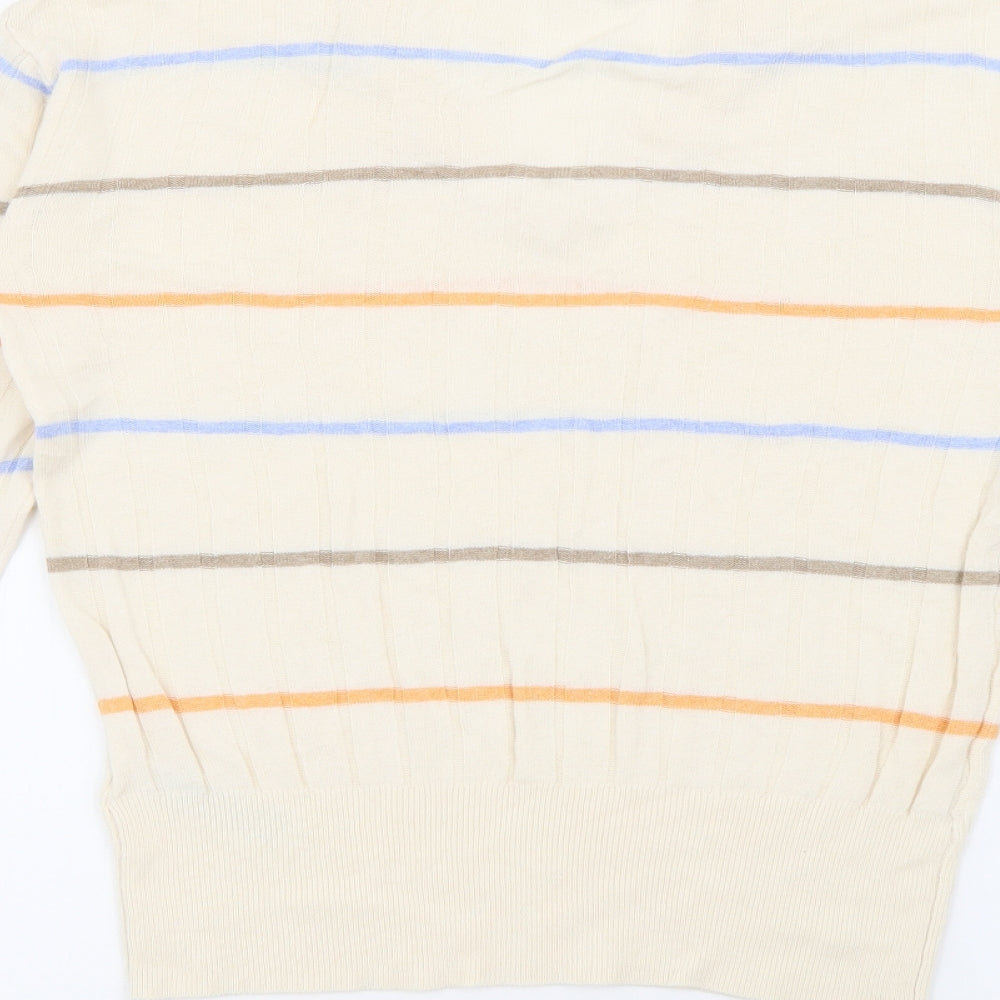 Marks & Spencer Womens Beige V-Neck Striped Viscose Pullover Jumper Size S