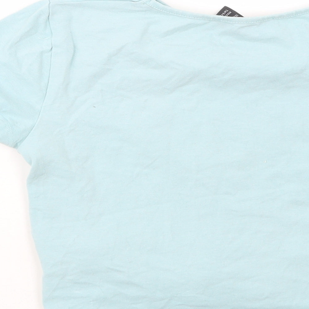 New Look Girls Green Cotton Cropped T-Shirt Size 12-13 Years Crew Neck Pullover - Offline
