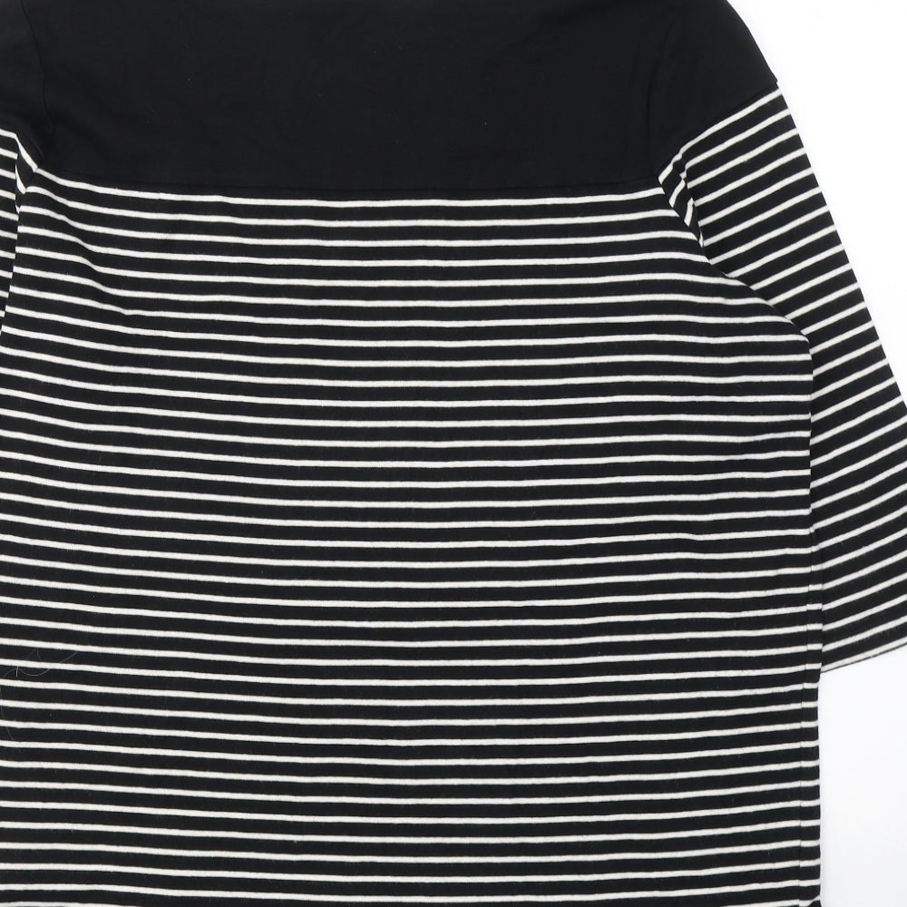 Debenhams Womens Black Striped Cotton Jersey T-Shirt Size 2 Round Neck