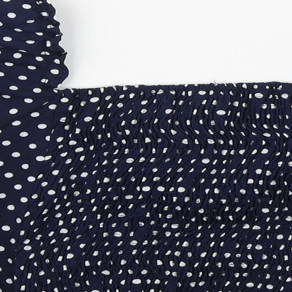 Chemistry Womens Blue Polka Dot Polyester Basic Blouse Size 8 Square Neck