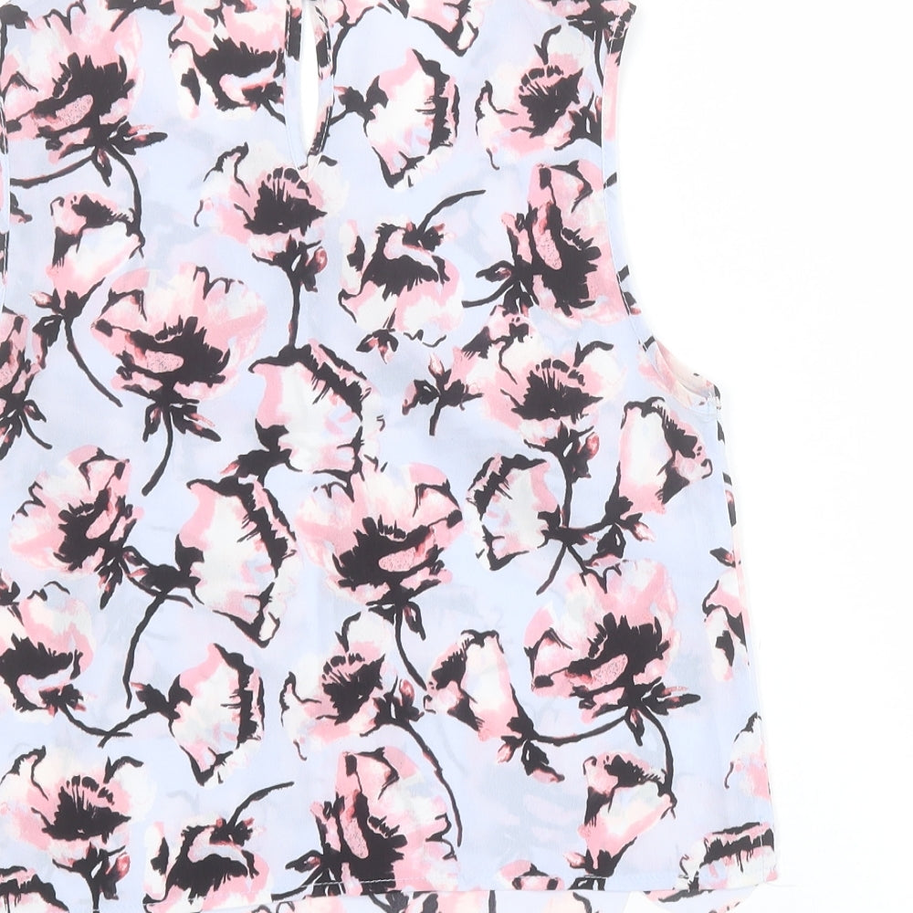 Miss Selfridge Womens Blue Floral Polyester Basic Tank Size 6 Round Neck