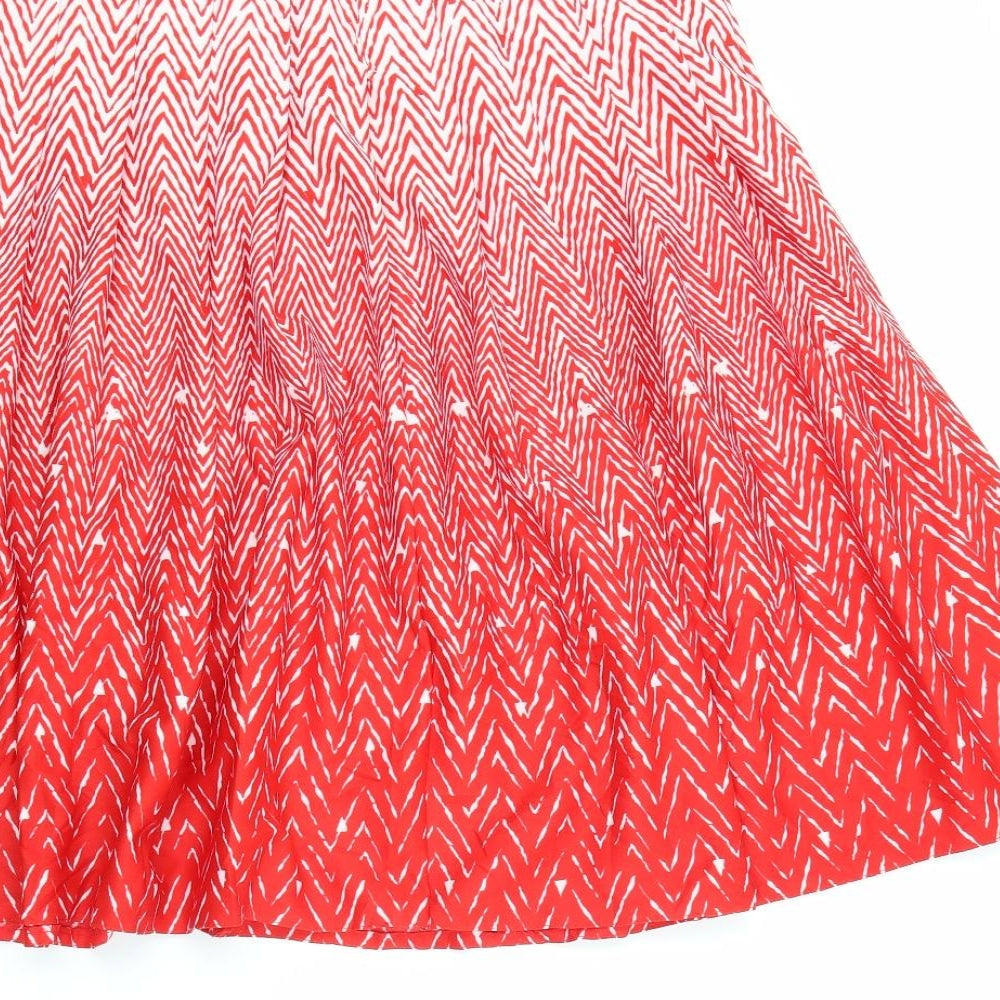 Preworn Womens Red Geometric Polyester Pleated Skirt Size 30 in Zip
