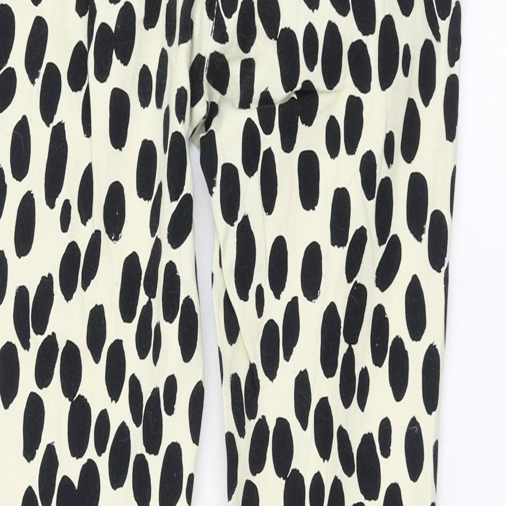 H&M Womens Ivory Polka Dot Cotton Skinny Jeans Size 8 L29 in Regular Zip
