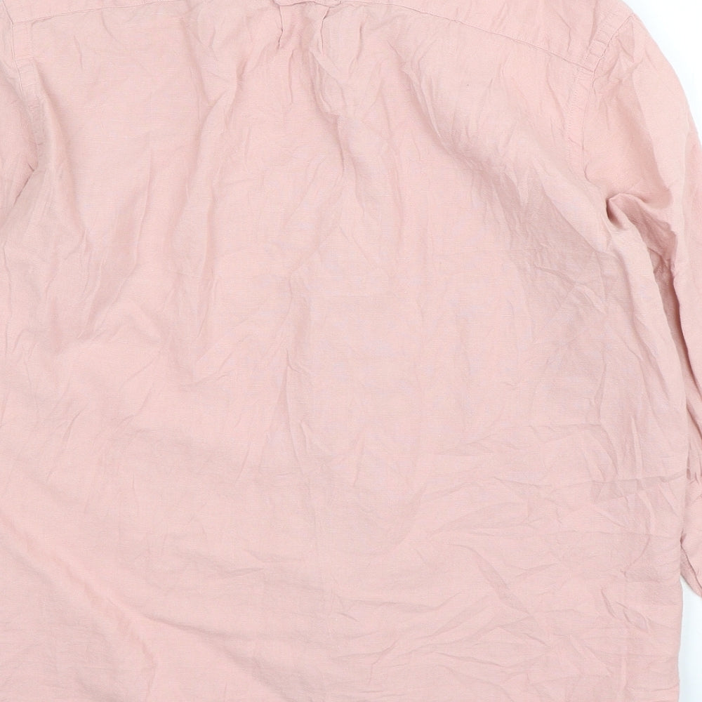 H&M Mens Pink Cotton Button-Up Size L Collared Button