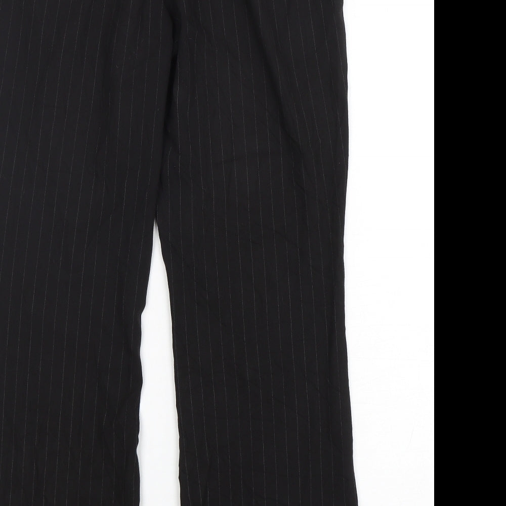 Marks and Spencer Womens Black Striped Viscose Trousers Size 14 L30 in Regular
