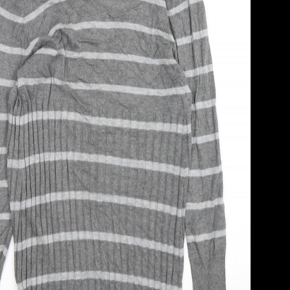 Soon Womens Grey V-Neck Striped Polyester Cardigan Jumper Size 12