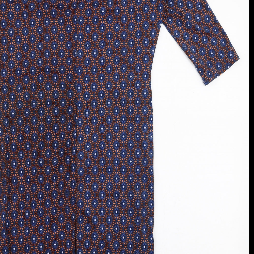 Dunnes Stores Womens Multicoloured Geometric Polyester Pencil Dress Size 12 Round Neck Pullover