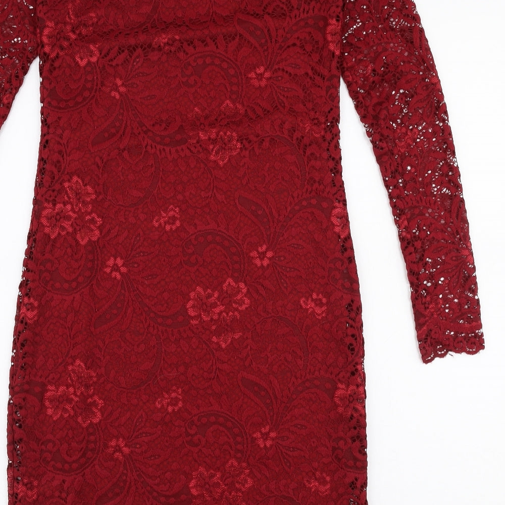 VERO MODA Womens Red Polyester Pencil Dress Size S V-Neck Pullover
