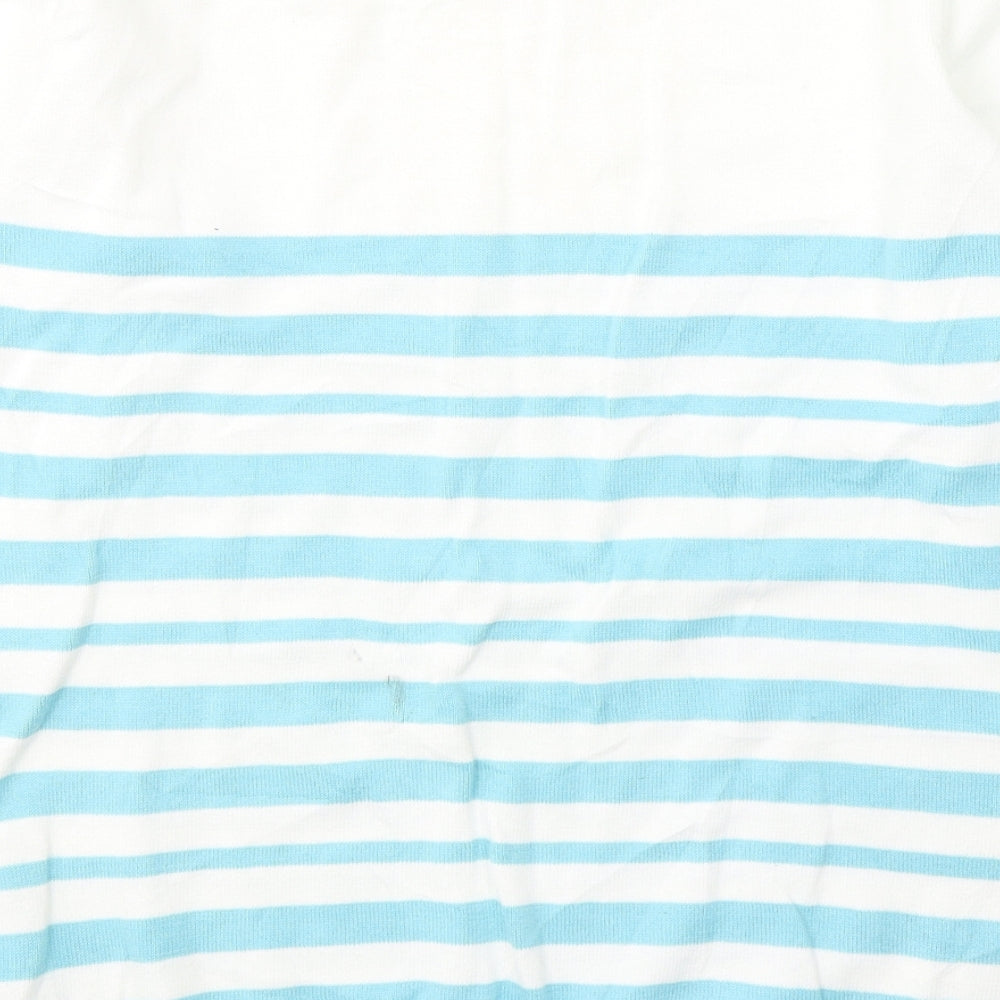 Isle Womens Blue Round Neck Striped Cotton Pullover Jumper Size 14