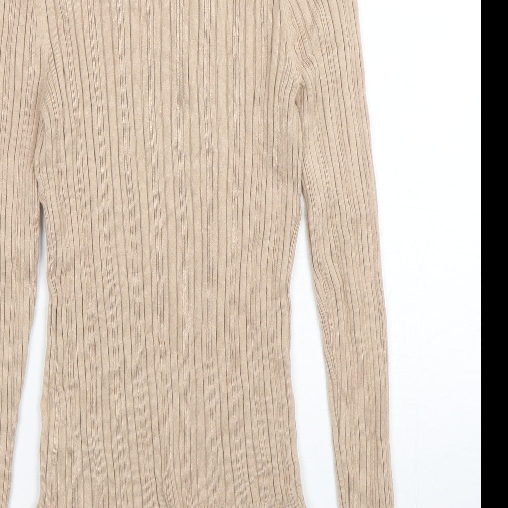 Miss Selfridge Womens Beige Mock Neck Viscose Pullover Jumper Size 10