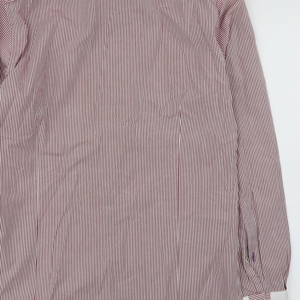 Remus Uomo Mens Red Striped Polyester Dress Shirt Size M Collared Button