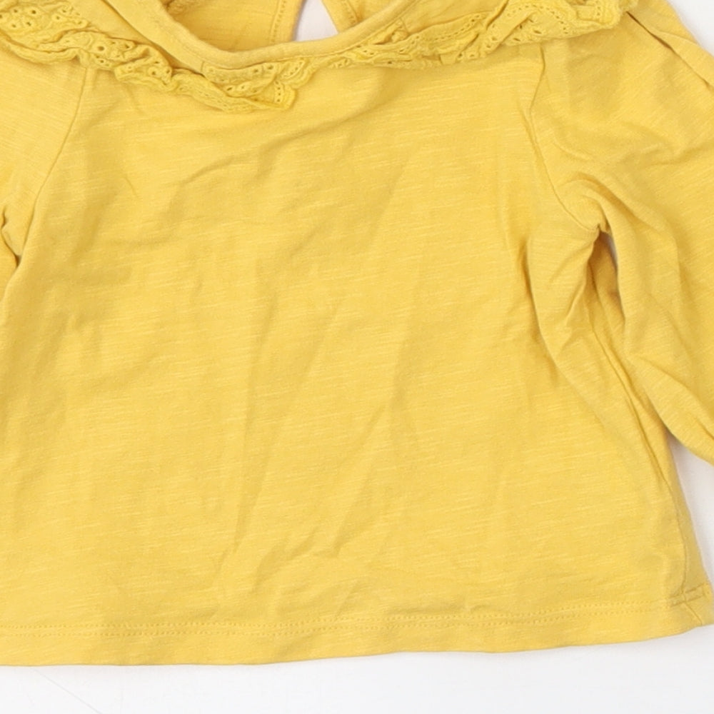 NEXT Girls Yellow Cotton Basic T-Shirt Size 3-6 Months Round Neck