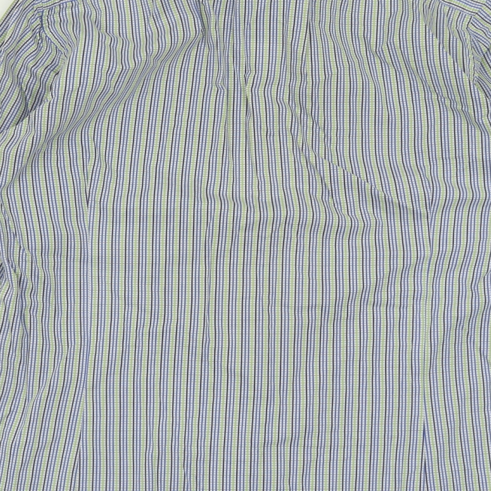 Hawes & Curtis Mens Blue Plaid Polyester Button-Up Size L Collared Button