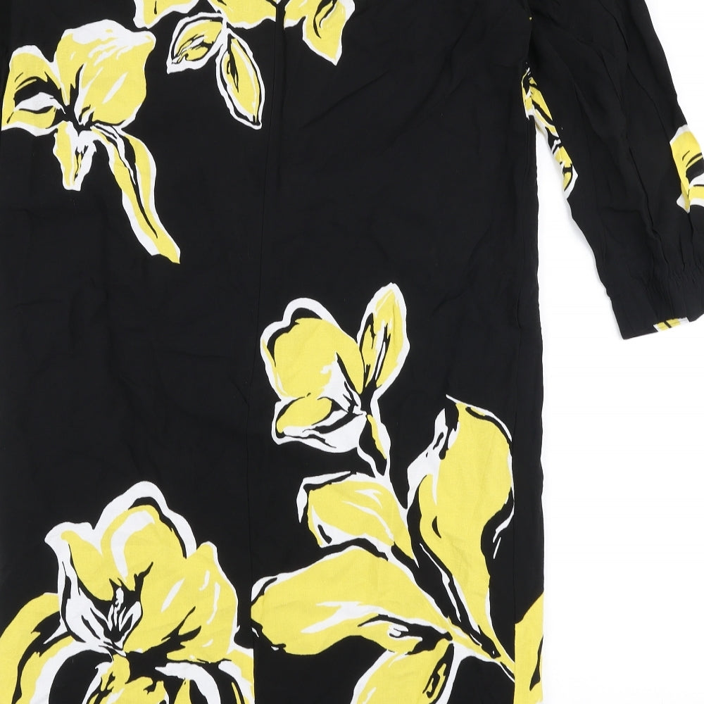 Gerry Weber Womens Black Floral Polyester A-Line Size 12 Round Neck Zip
