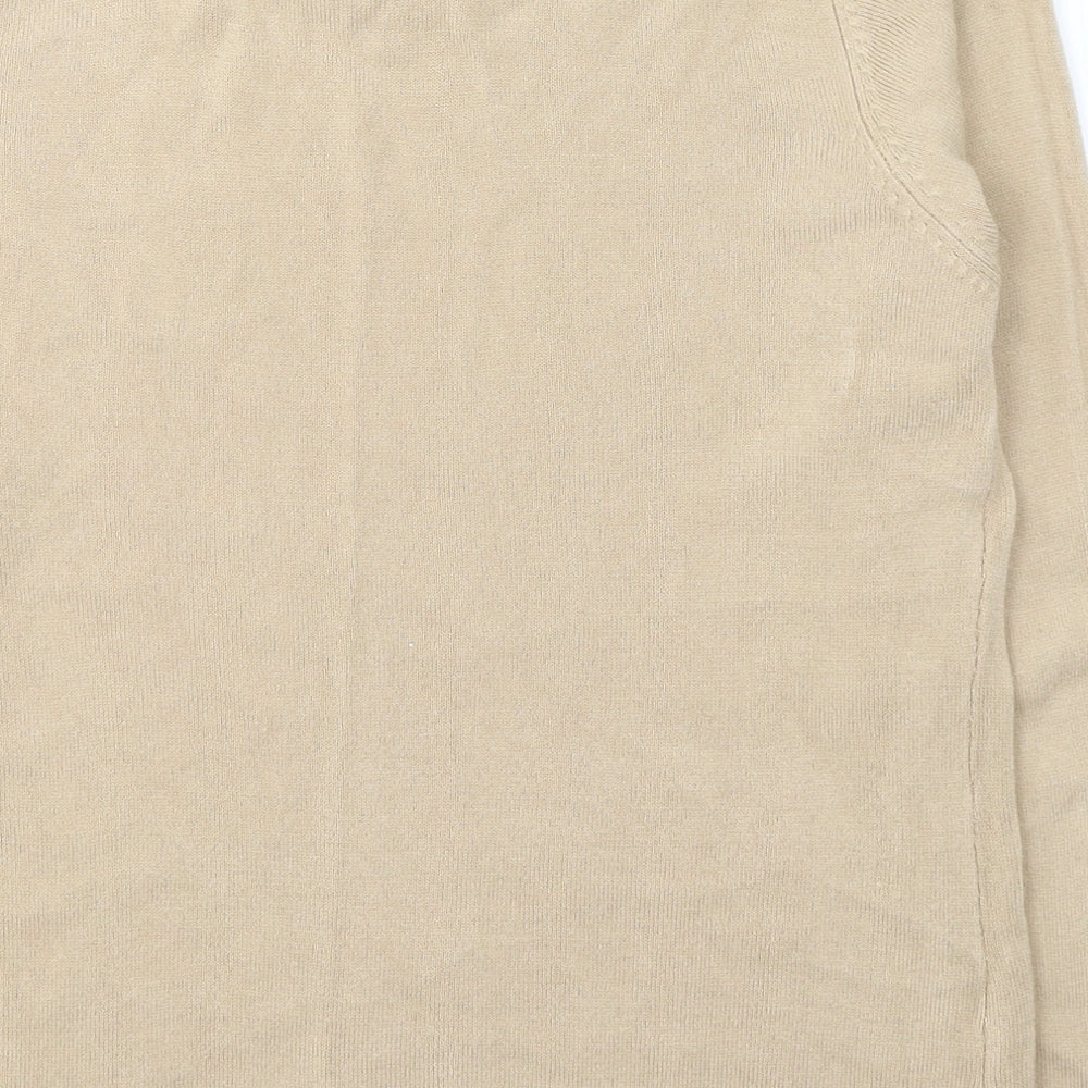 //Text Womens Beige Round Neck Acrylic Pullover Jumper Size M