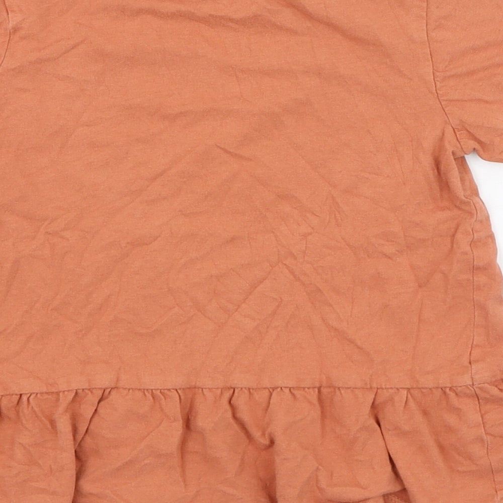 H&M Girls Orange Cotton Basic T-Shirt Size 18-24 Months Round Neck Pullover - Slogan