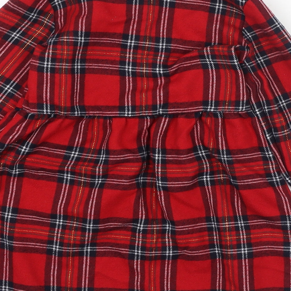 Primark Girls Red Check Polyester Skater Dress Size 24 Months Round Neck Button
