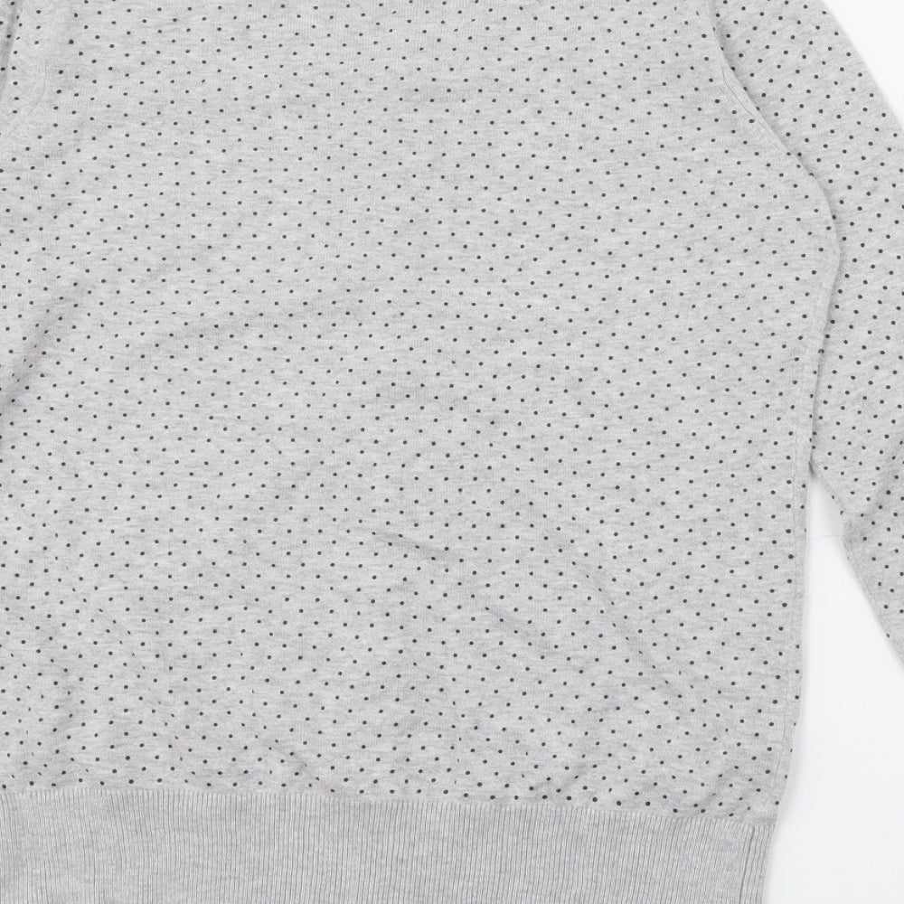Kiabi Womens Grey Crew Neck Polka Dot Cotton Cardigan Jumper Size M