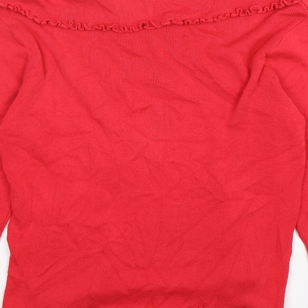 offshore Womens Red Collared Cotton Pullover Jumper Size M
