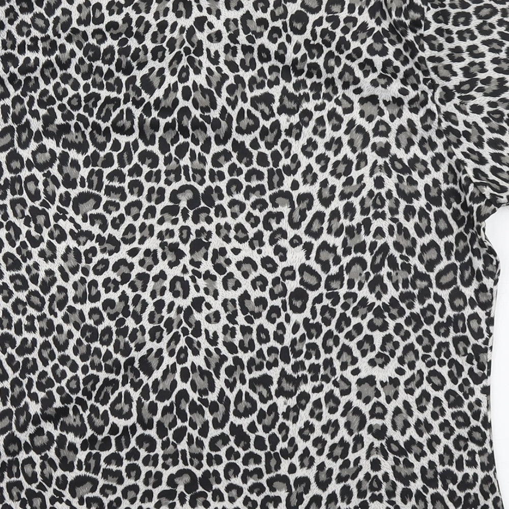 Sara Woman Womens Grey Animal Print Polyester Basic T-Shirt Size 10 Round Neck